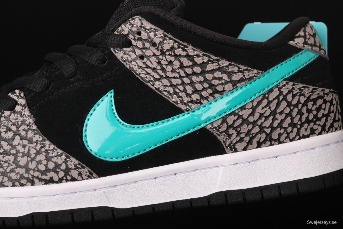 NIKE SB DUNK Low Pro black, white and green speckled sports skateboard shoes BQ6817-009