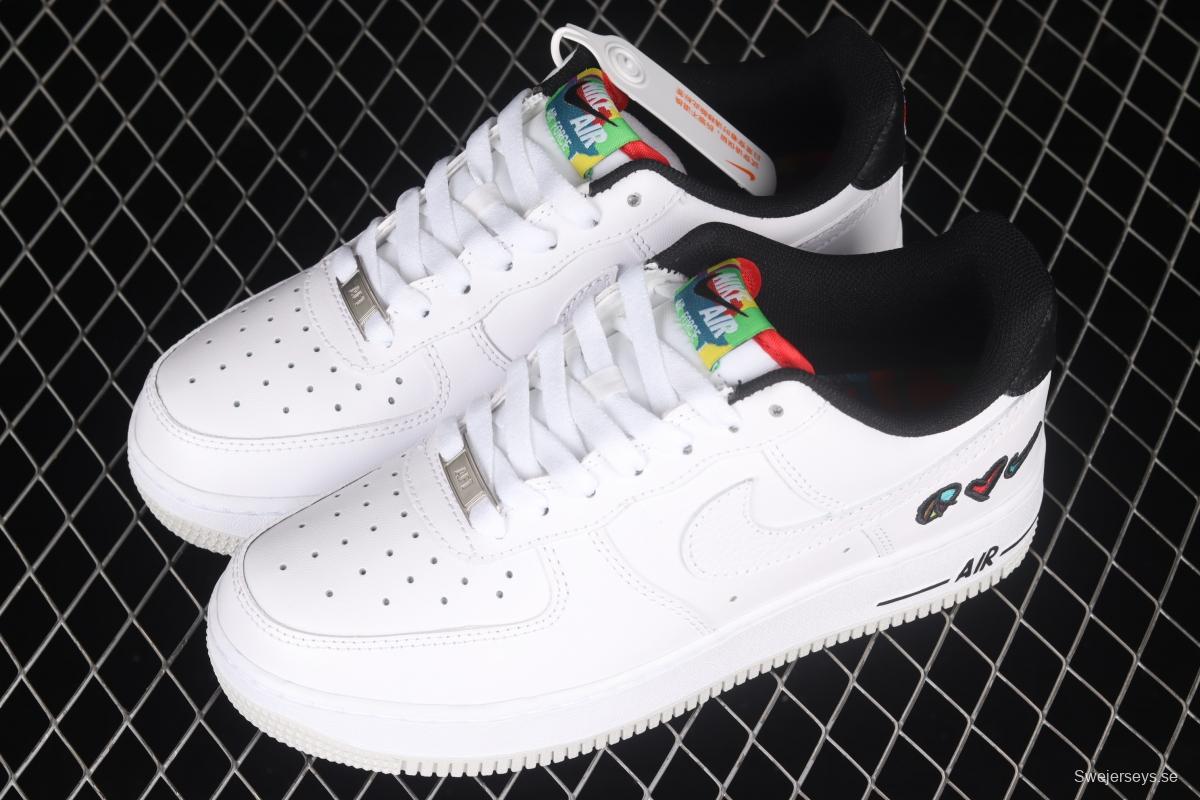 NIKE Air Force 11607 Low Peace Love Swoosh white and black graphic printed low-top casual board shoes DM8148-100