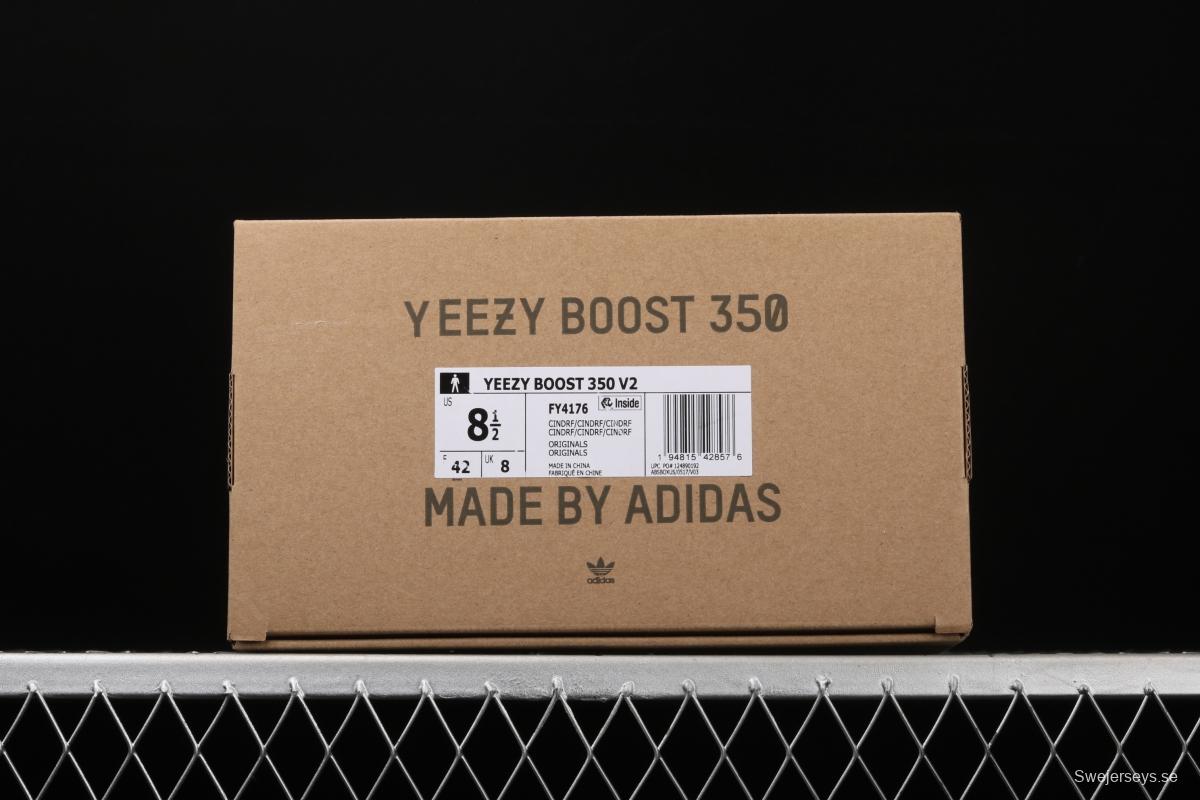 Adidas Yeezy Boost 350V2 Cinder FY4176 Darth Coconut 350 second generation hollowed-out side transparent rubber full star color matching BASF Boost original bottom