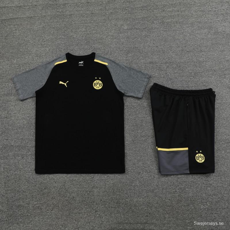 23/24 Borussia Dortmund Black/Grey Cotton Short Sleeve Jersey+Shorts