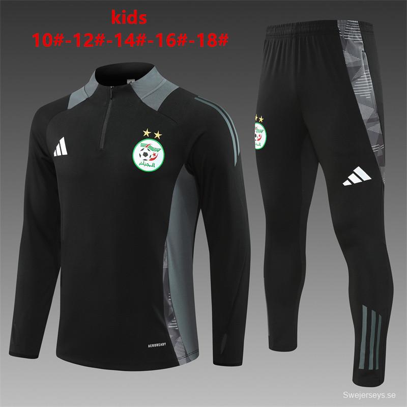 2024 Kids Algeria Black Half Zipper Jacket+Long Pants