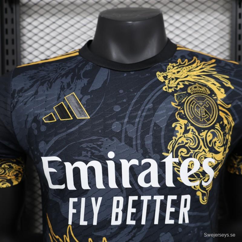 Player Version 24/25 Real Madrid Black Jersey With Golden Dragon